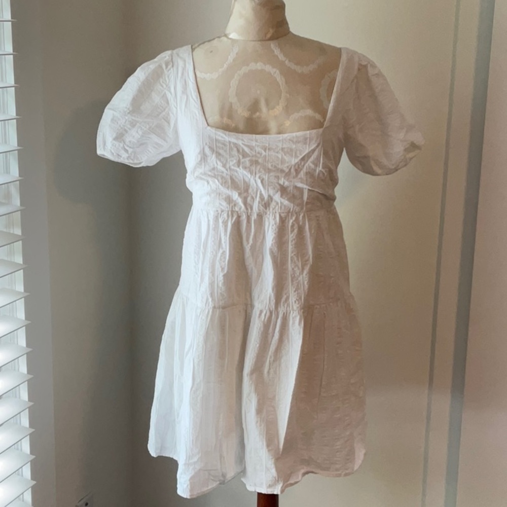 PARK ADELYNA Elegant White Puff Sleeve Dress size M - Picture 3 of 10